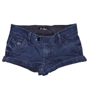 Y2K vintage Guess Women's Navy Blue Low-Rise Denim Shorts